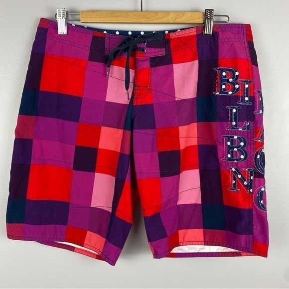 BILLABONG Pink Red Plaid Bermuda Board Shorts Size 7 - Picture 2 of 10